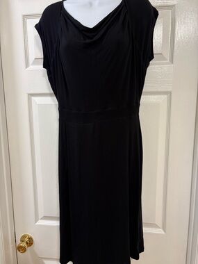 Cabi black short-sleeve cowl neck dress,